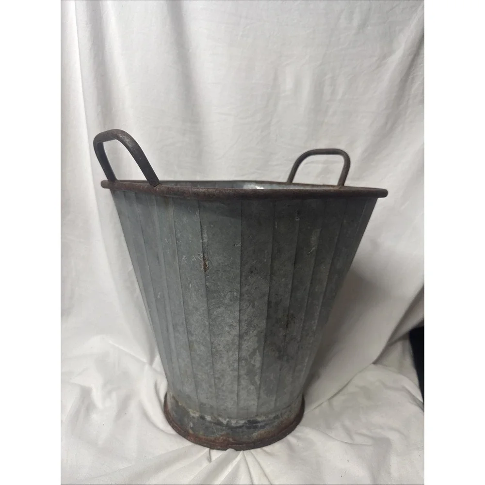 Vtg Galvanized Fluted Coal Flower Bin Garden Planter 13